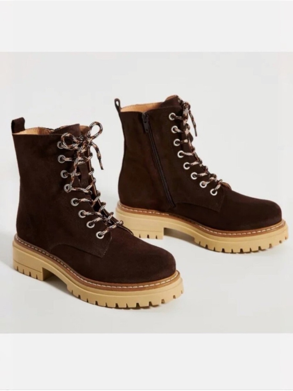 Anthropologie Brown Suede Hiker Combat Boots Lug Sole EU 37 US 6.5-7 NWT